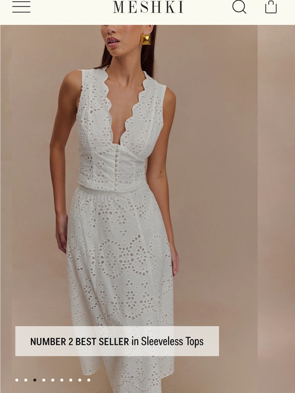 Meshki White Eyelet Sleeveless Tank Top